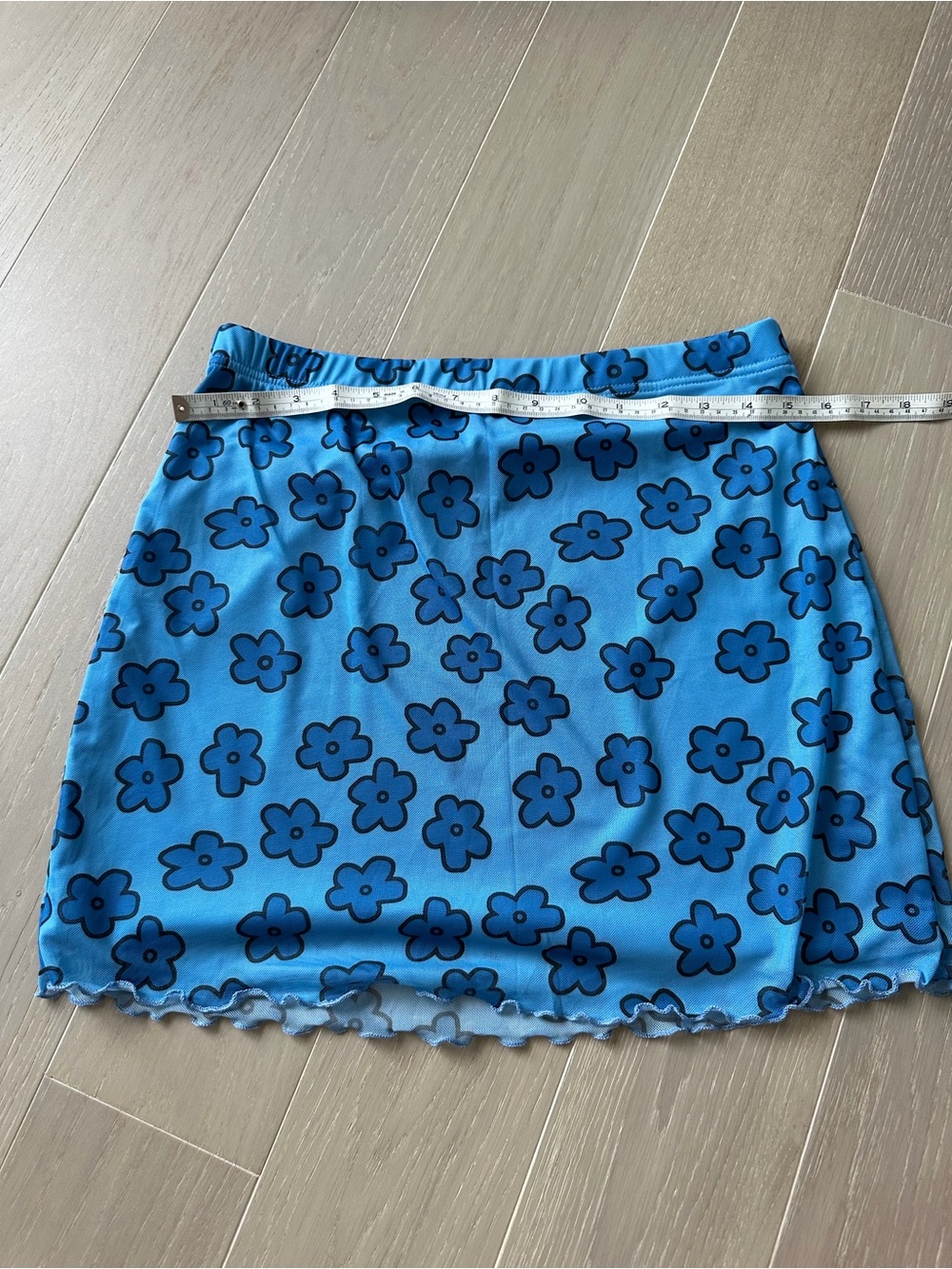 Blue Floral Print Mini Skirt with Scalloped Hem